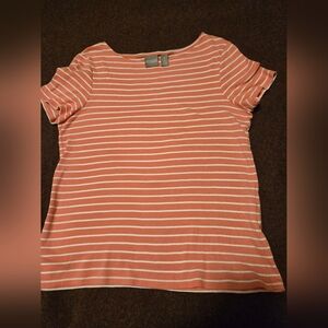 Chico's Size 1 (US 6) Pink And Whire Strip Short Sleeve Cotton T-shirt